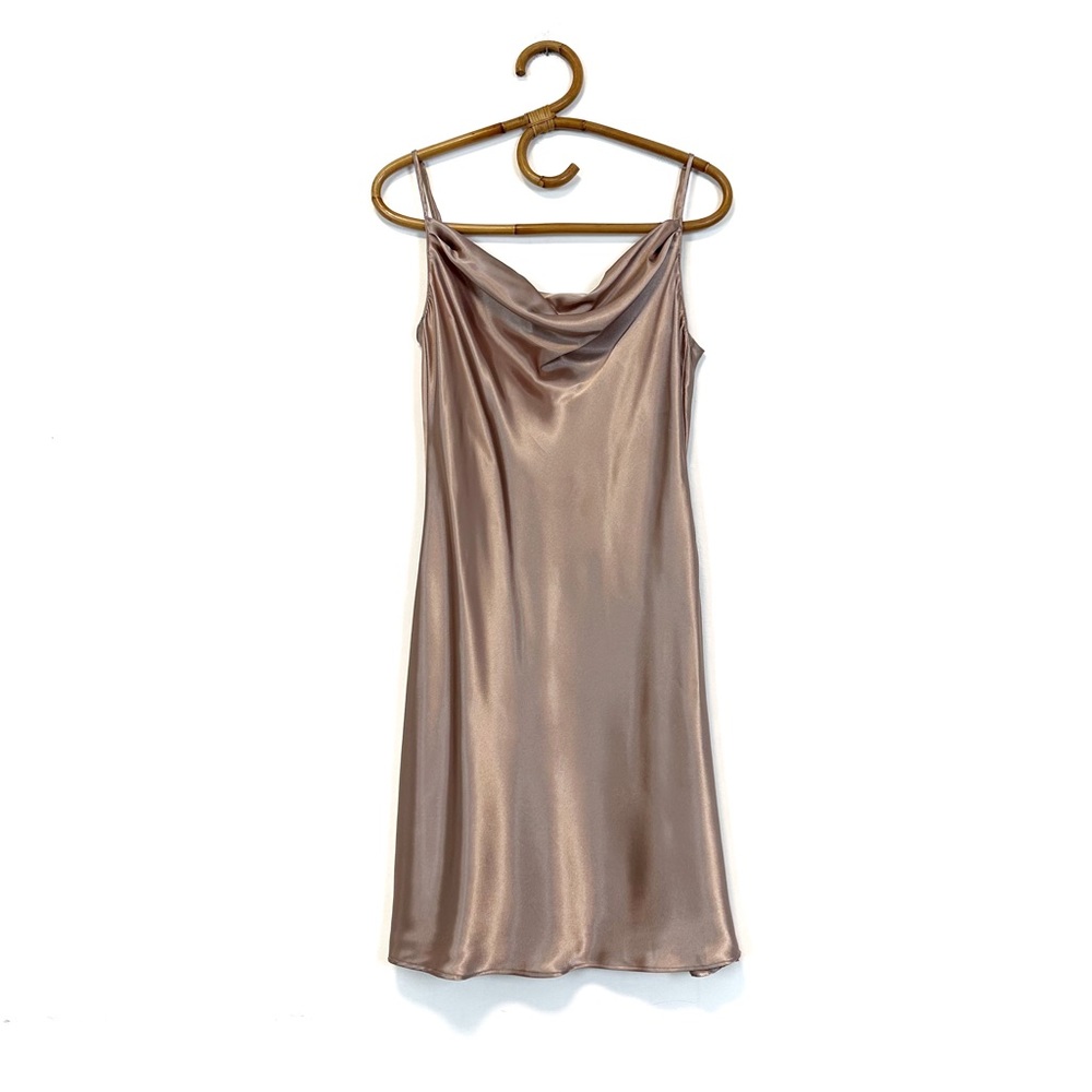 Vintage | La Vie En Rose | Champagne Mauve Satin Open Tie Back Slip Dress Size S